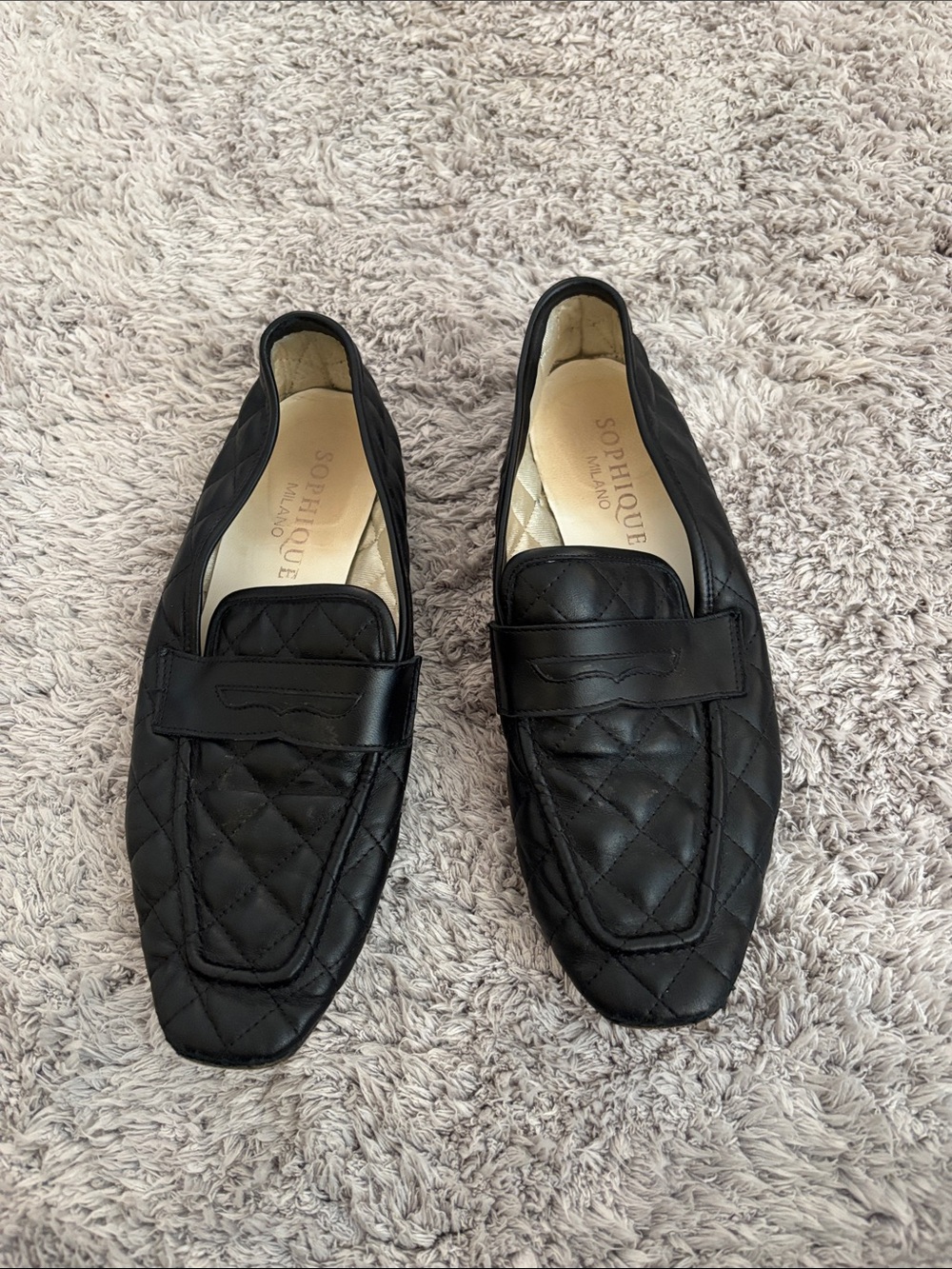 Quilted Black Leather Loafers for women